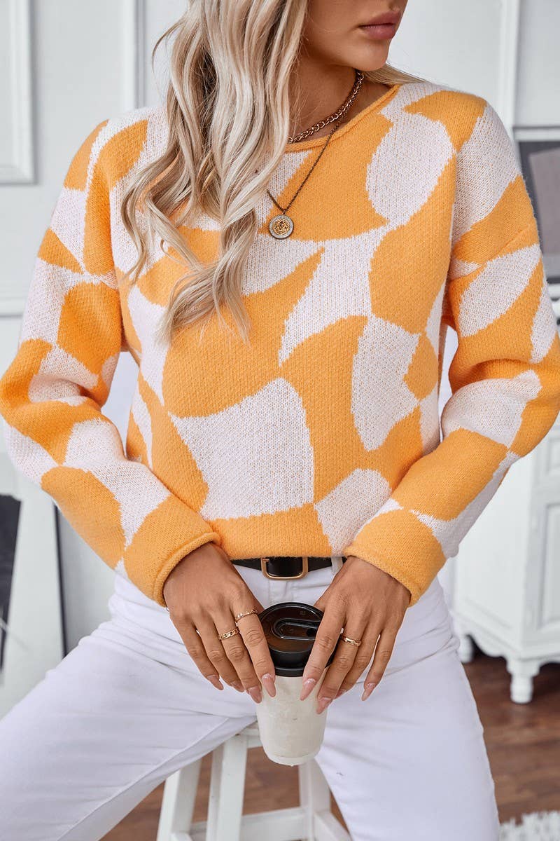 CWOSWL2878_CONTRAST COLOR PULLOVER KNIT SWEATER
