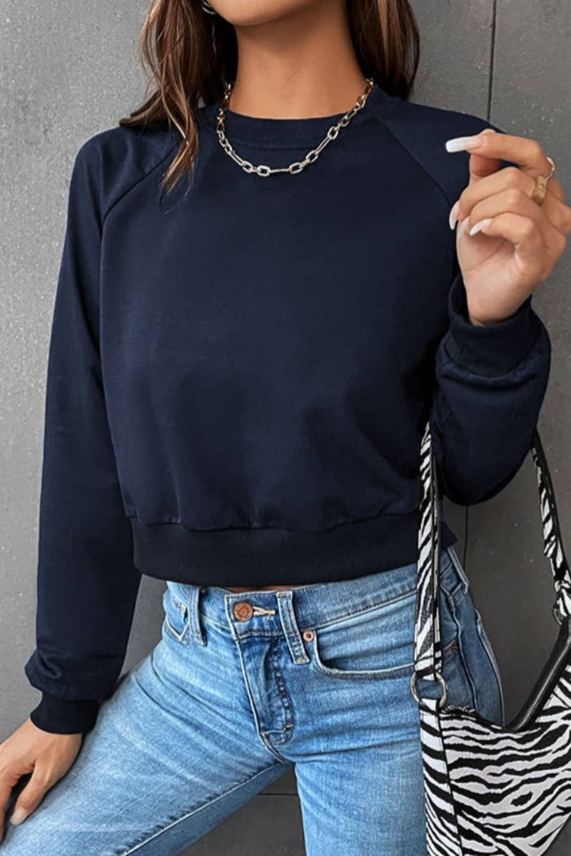 CWTBLL2885_CASUAL SPORTS CREW-NECK LONG-SLEEVED CROP HOODIE