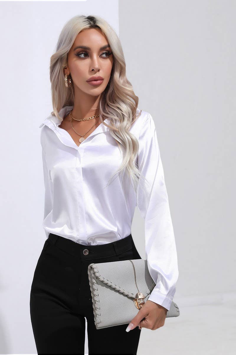CWTBLL0692_Button Down Silky Satin Long Sleeve Top