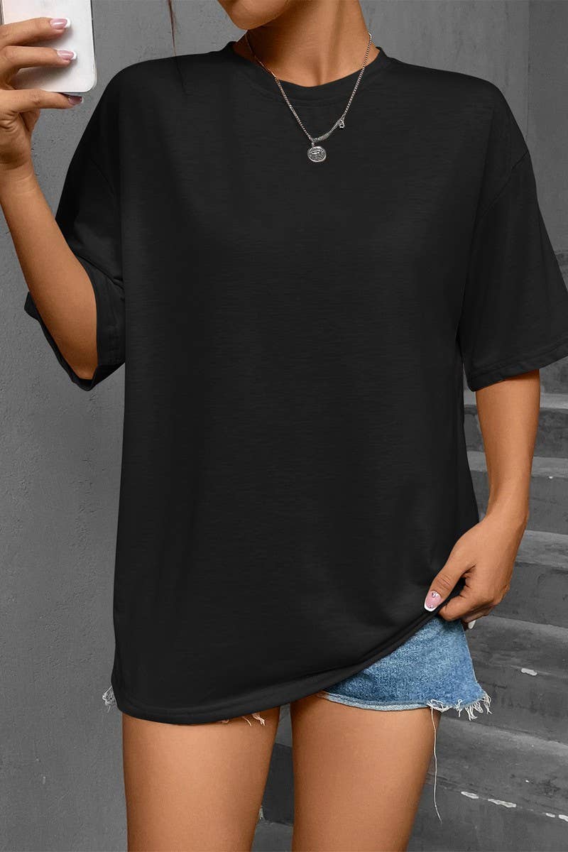 CWTTS1410_SUMMER SOLID COLOR LOOSE FIT CREW NECK T-SHIRT