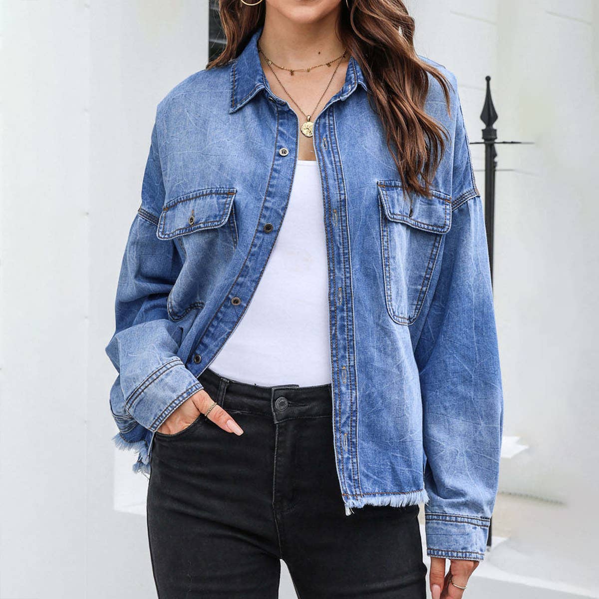 DROP SHOULDER WASH VINTAGE DENIM SHIRT