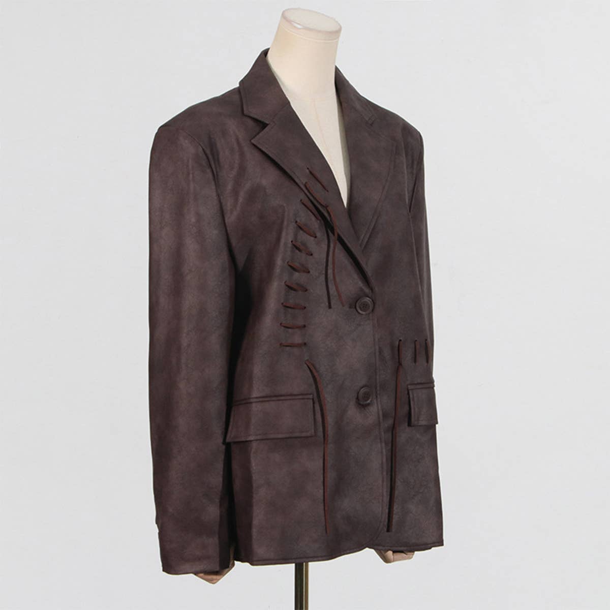 Chic Asymmetric Blazer with Ruched Drawstring_CWOCO1243