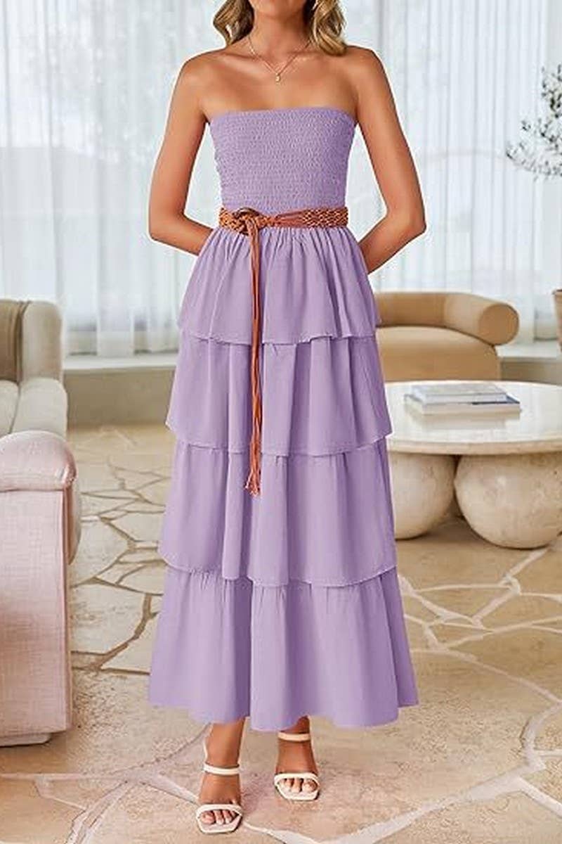 CWDMD6364_OFF-THE-SHOULDER LAYERED TUBE-TOP SUNDRESS