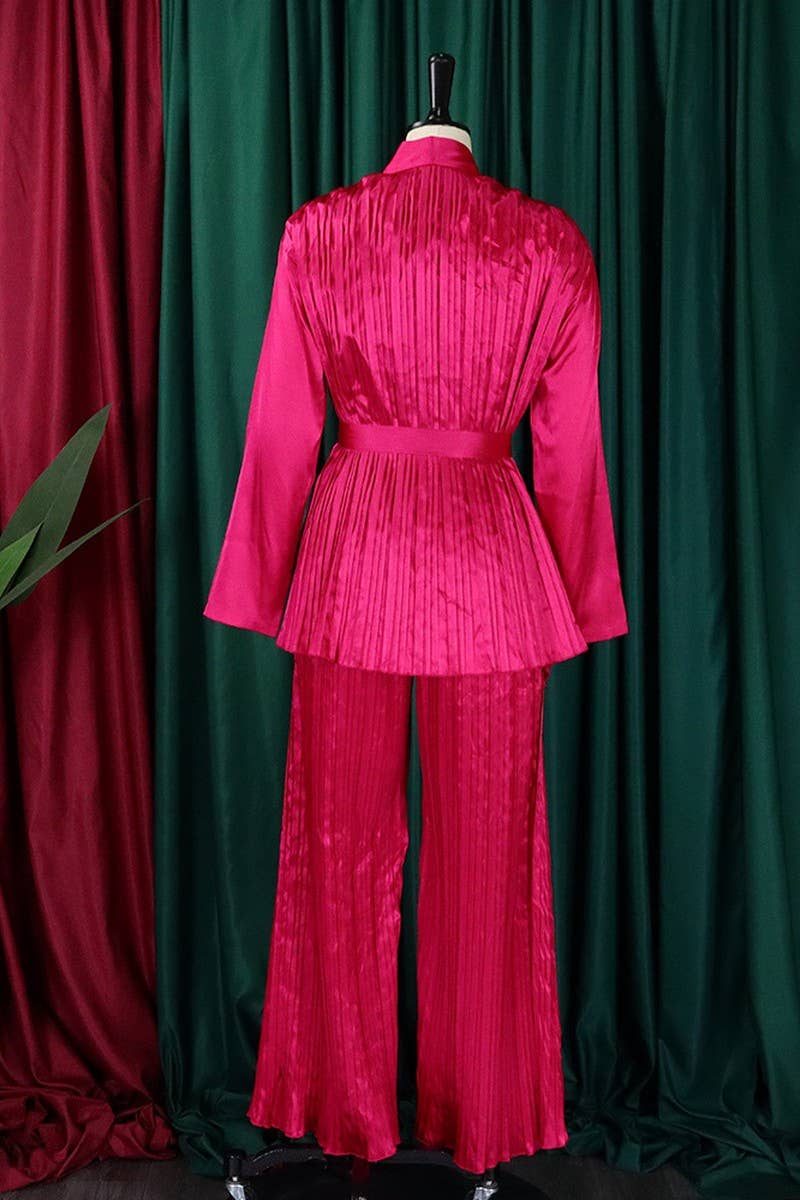 CWSTB0523_PLUS SIZE  LACE UP SHIRT  TROUSERS TWO-PIECE SET