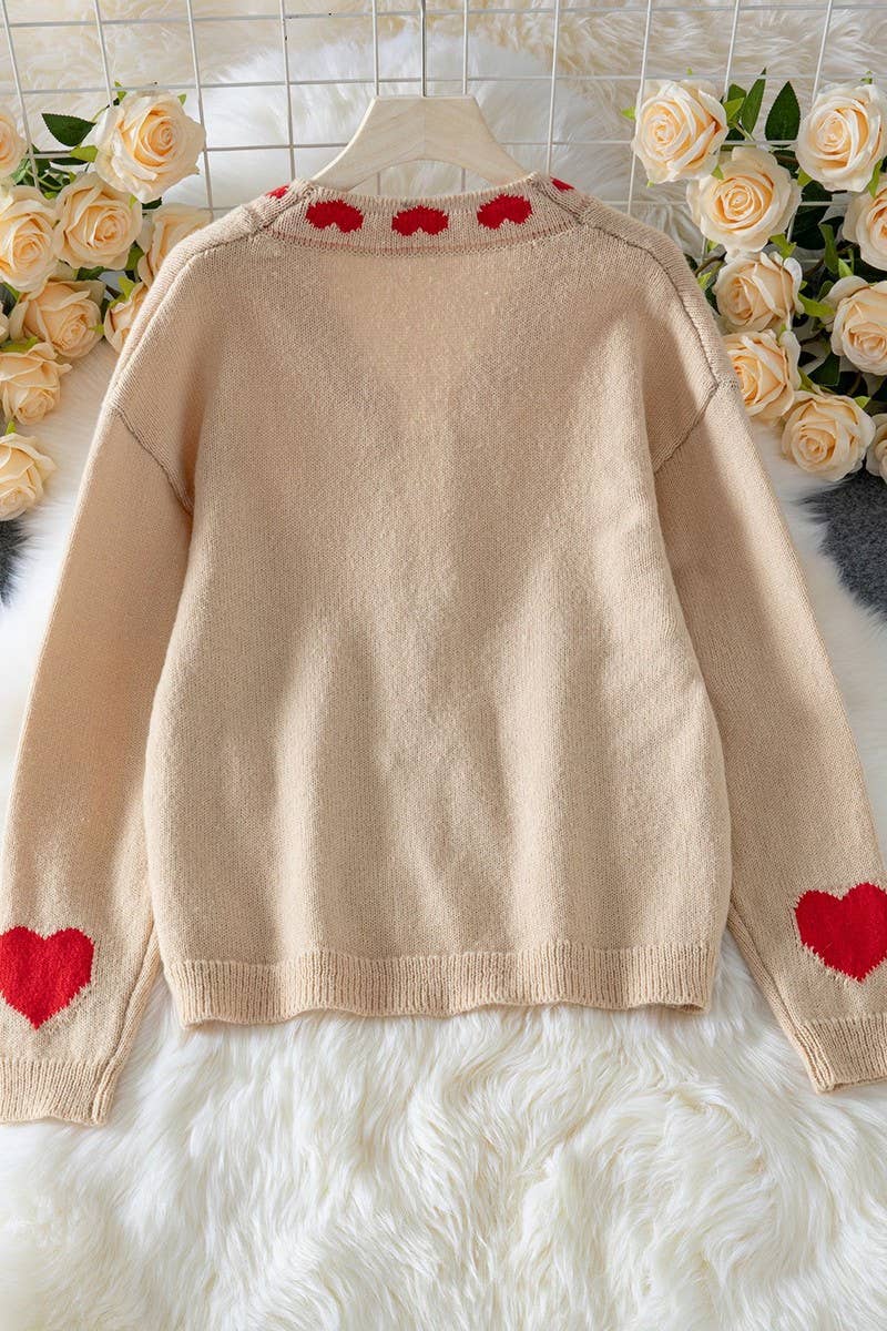 CWOCAL00710_TIE FRONT HEART PATTERN KNIT CARDIGAN