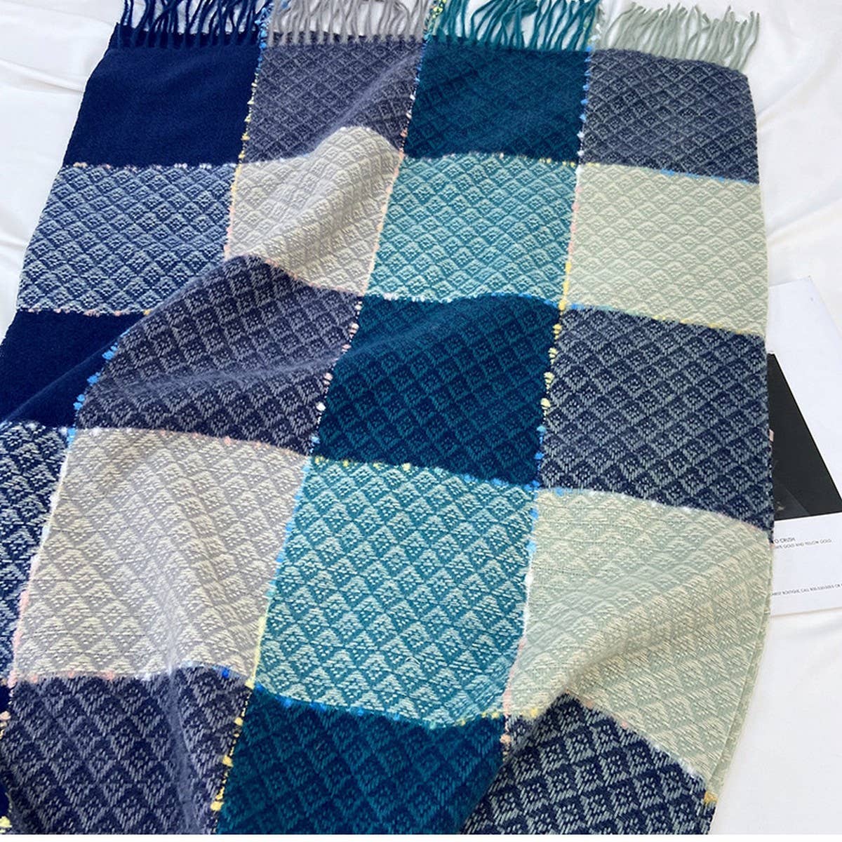 Plaid Faux Cashmere Scarf - Winter Tassel Wrap_CWASC1466