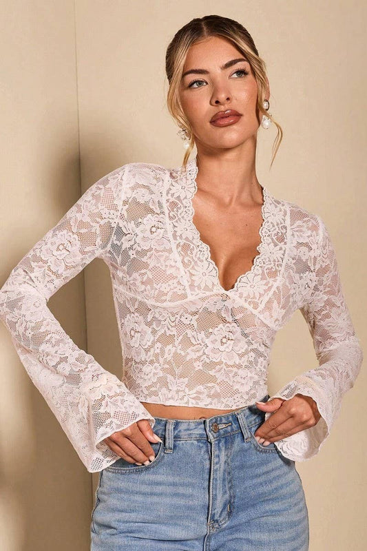 CWTBLL3483_TRANSPARENT LACE V-NECK FLARED LONG SLEEVE TOP