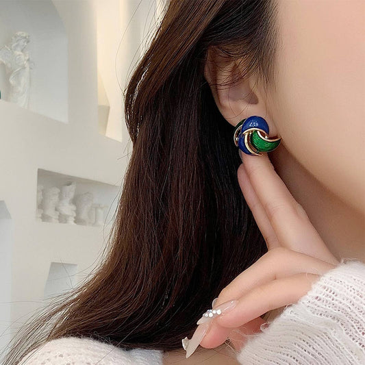 VINTAGE BLUE ENAMEL STUD EARRINGS