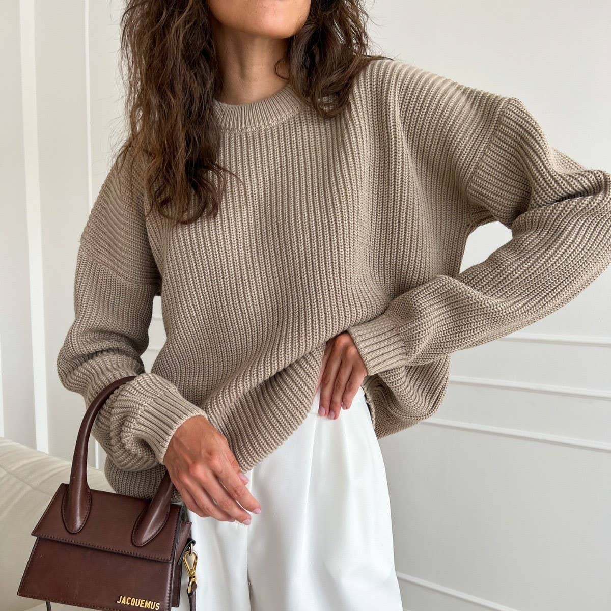 Women's Thick Solid Crewneck Knit Sweater