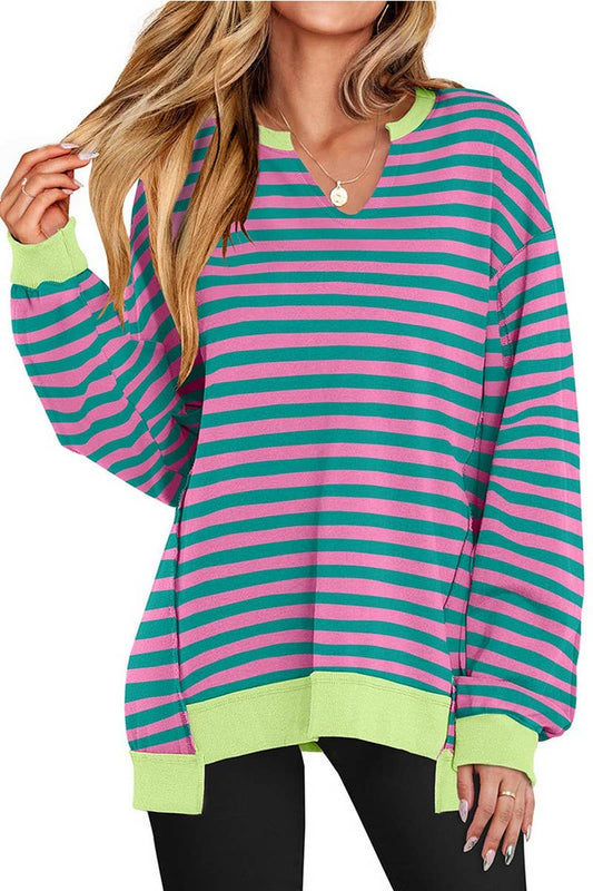 CWTBLL00830_COLORFUL STRIPE V NECK LOOSE SWEATSHIRT