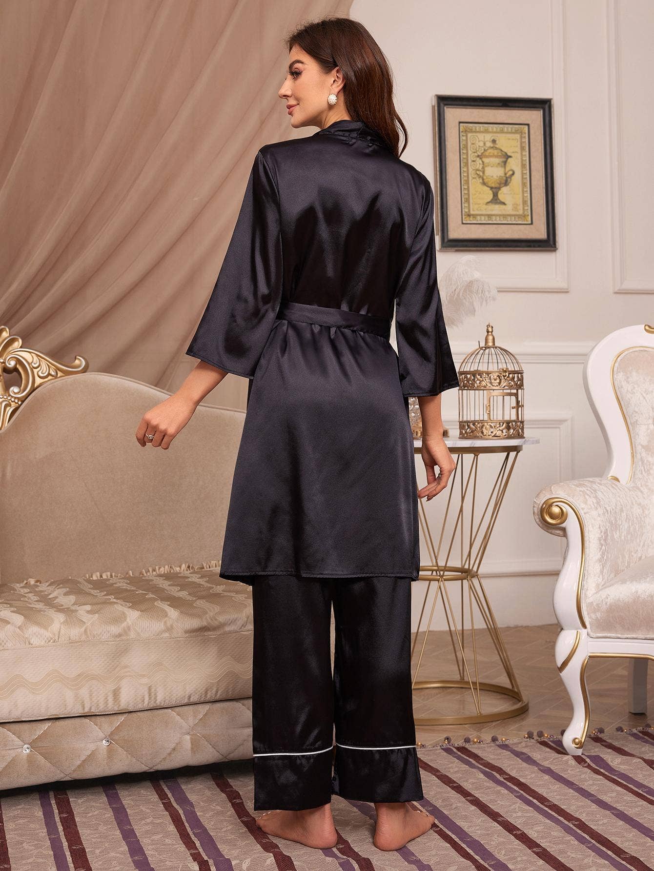 Bathrobe long pants halter top three-piece set