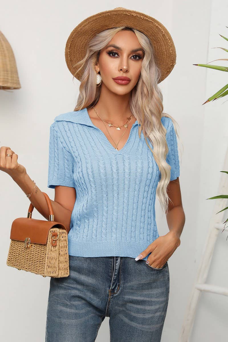 CWOSWS0059_Casual V-Neck Short Sleeve Pullover Sweater