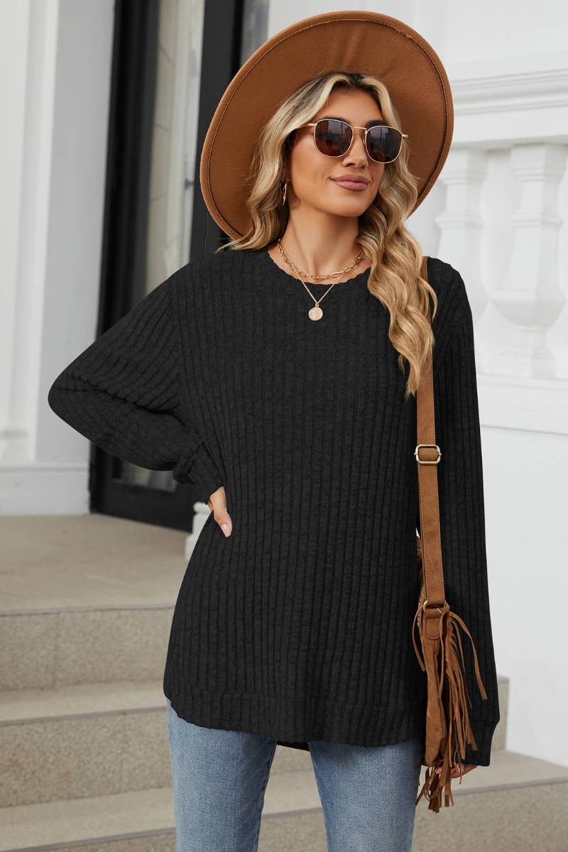 CWOSWL6562_CREW-NECK SOLID COLOR WOOLEN LONG-SLEEVED SWEATER