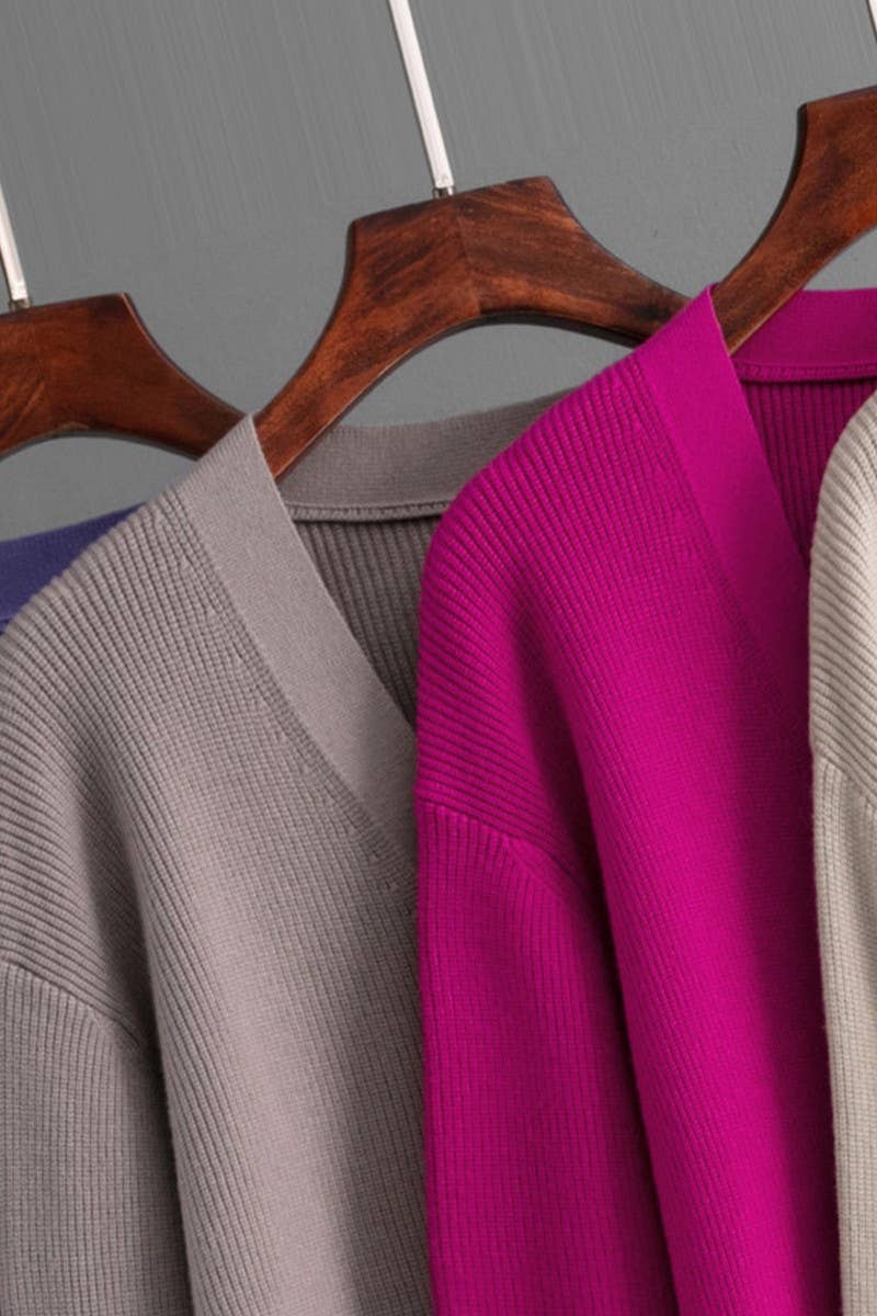 CWOCAL00669_SOLID LOOSE V NECK LONG KNIT CARDIGAN