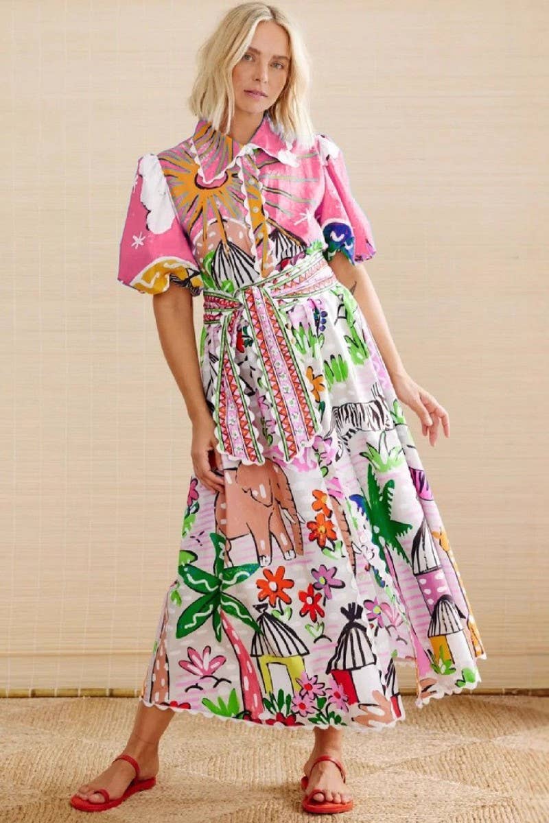 CWDMD00970_LAPEL PRINTED CASUAL CARDIGAN SHORT SLEEVE DRESS