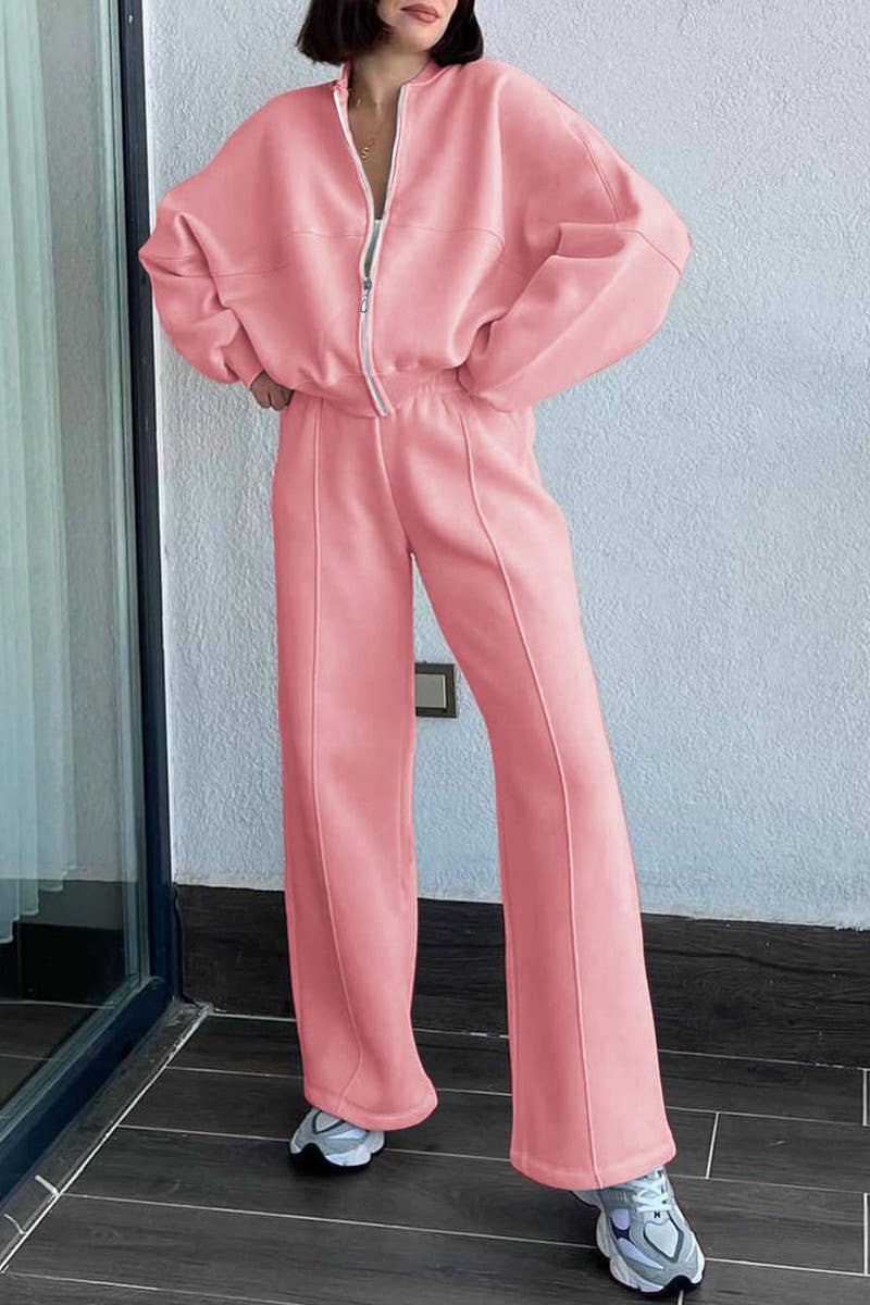 CWSTB00453_SPORTY LONG SLEEVE JACKET & SOLID PANTS SET