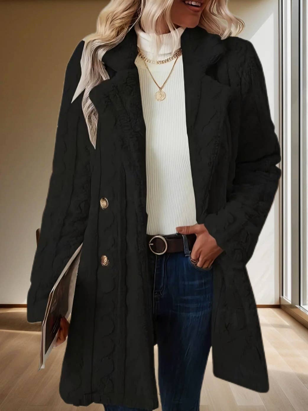 COZY SUIT COLLAR DOUBLE-BREASTED PLUSH JACKET