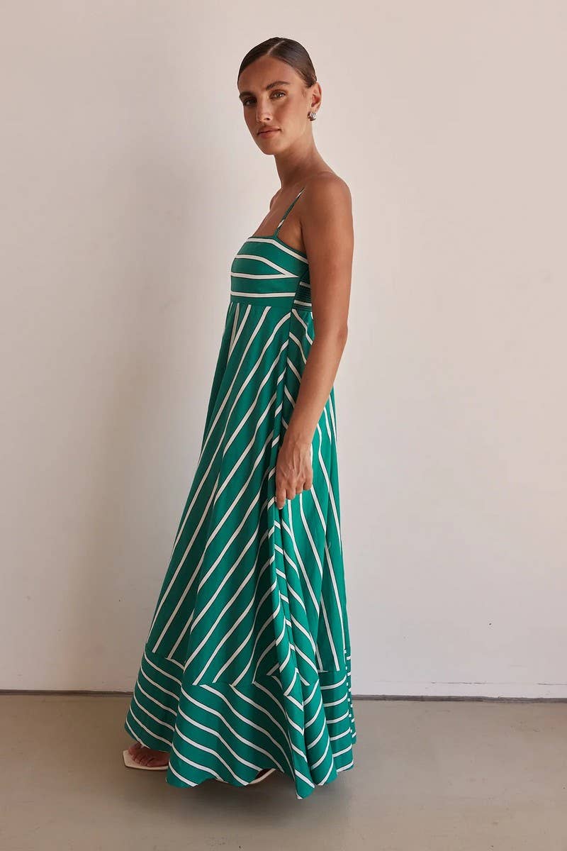 CWDMD5180_STRIPED BACKLESS FLARED A-LINE SUNDRESS