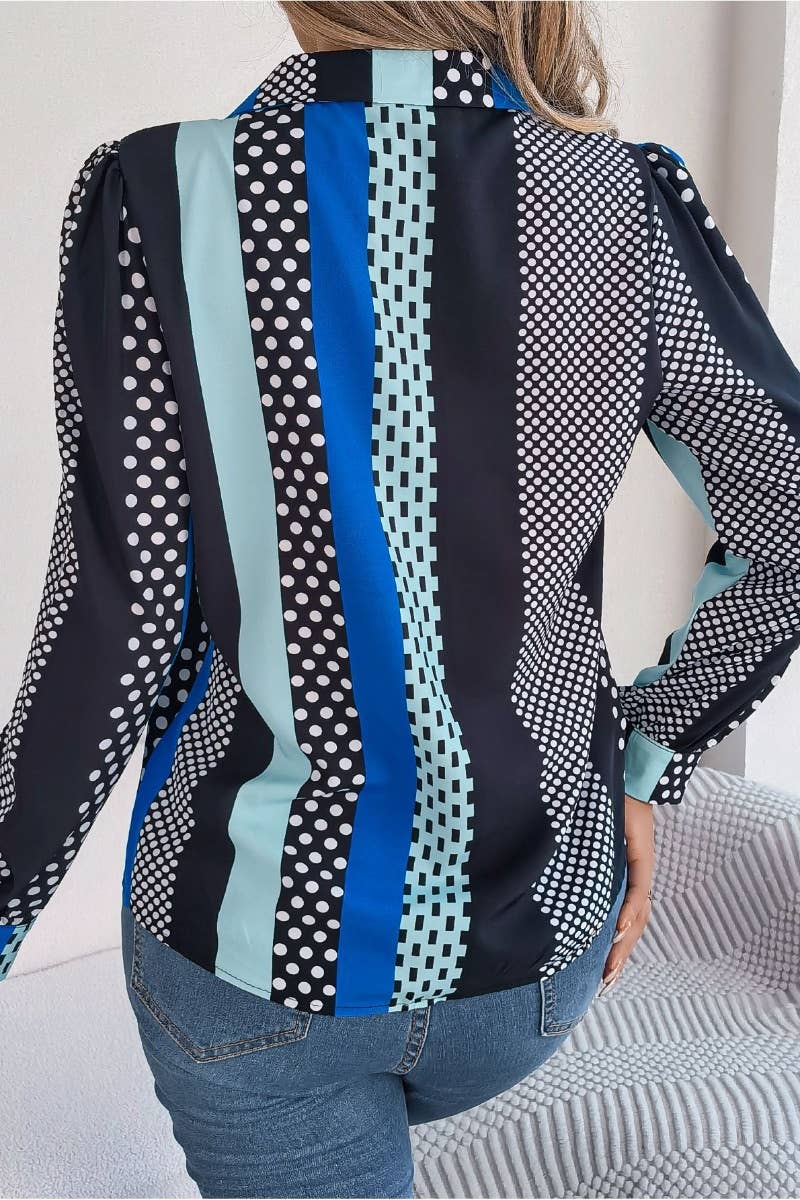 CWTSTL1204_SUMMER POLKA DOT SUIT COLLAR LONG SLEEVE SHIRT