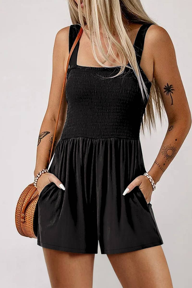 CWSJS1069_SLEEVELESS SQUARE NECK HIGH-WAISTED ROMPER SHORT
