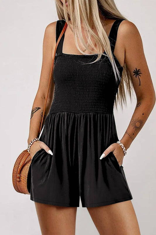 CWSJS1069_SLEEVELESS SQUARE NECK HIGH-WAISTED ROMPER SHORT