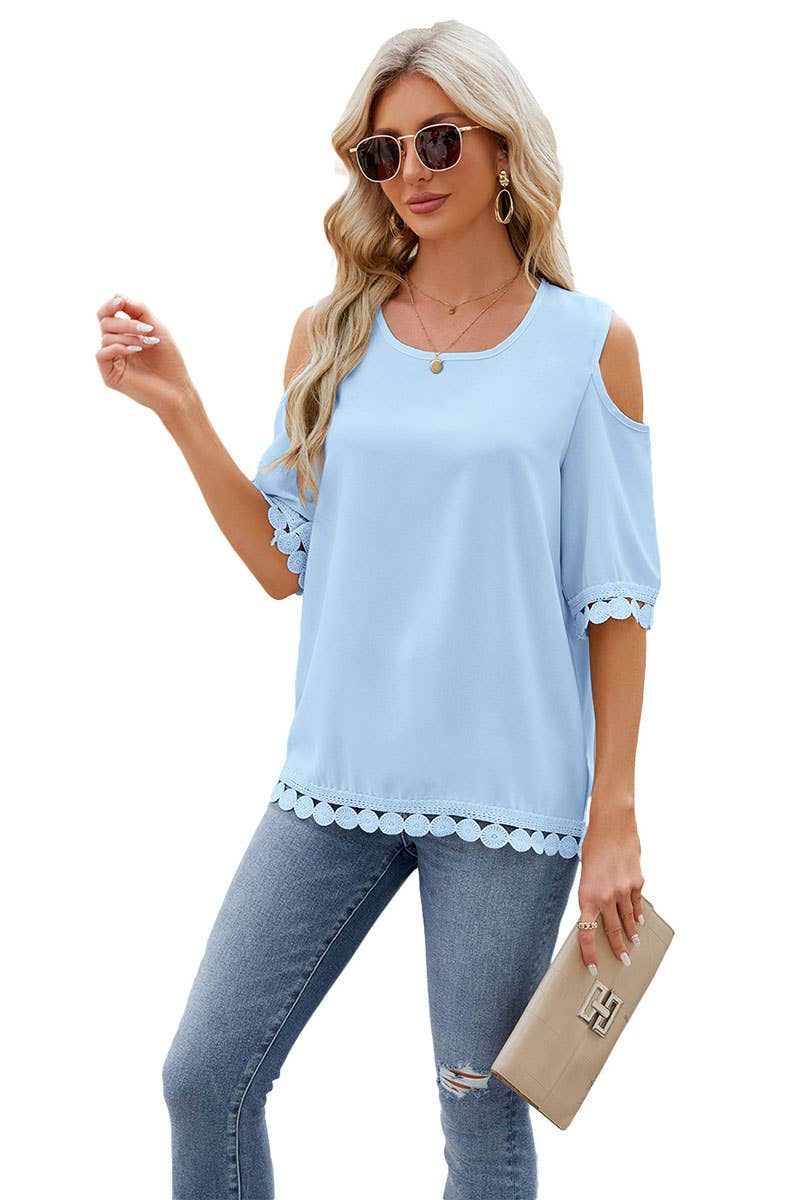 CWTBLS0293_Trim Detailed Short Sleeve Round neck Top