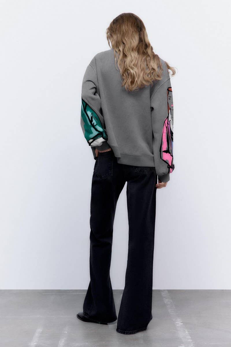 CWTBLL1575_ROUND NECK LOOSE PRINT SWEATSHIRT WITHOUT HOOD