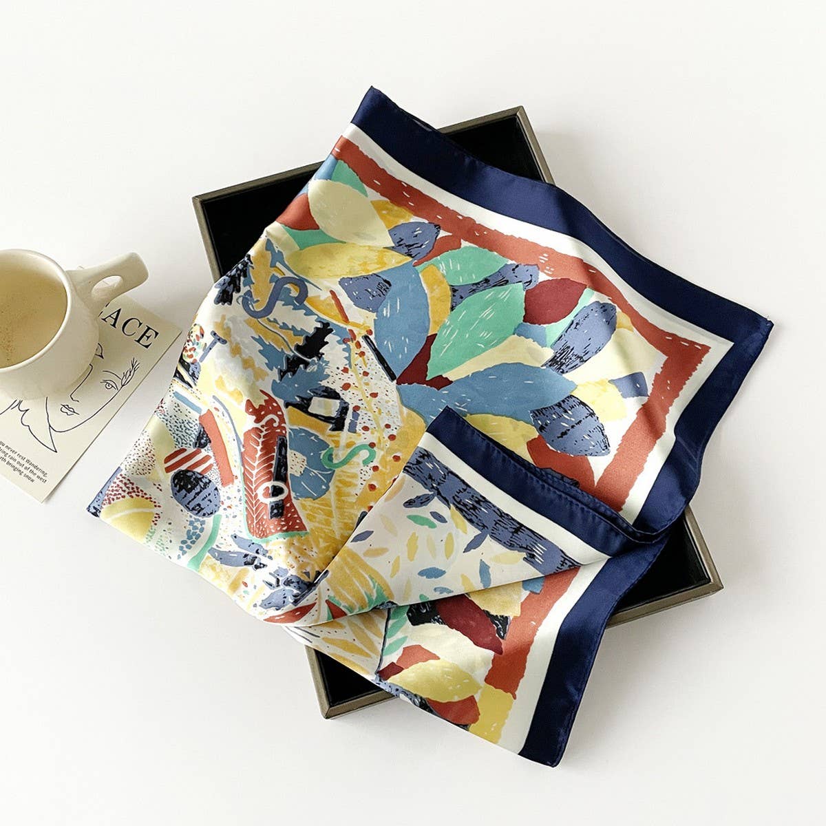 Letter Print Satin Square Scarf for Women
