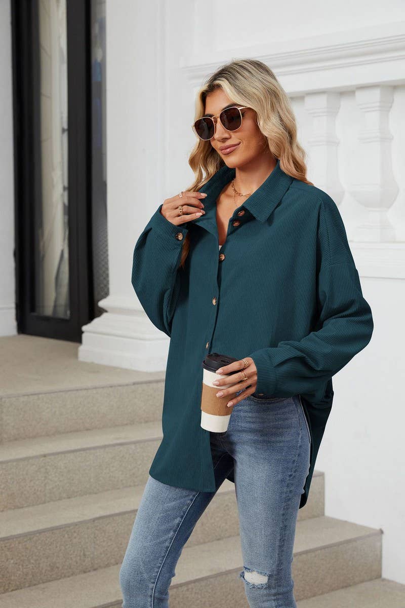 CWOCO0501_LAPEL SOLID COLOR BUTTON LONG SLEEVE SHIRT COAT