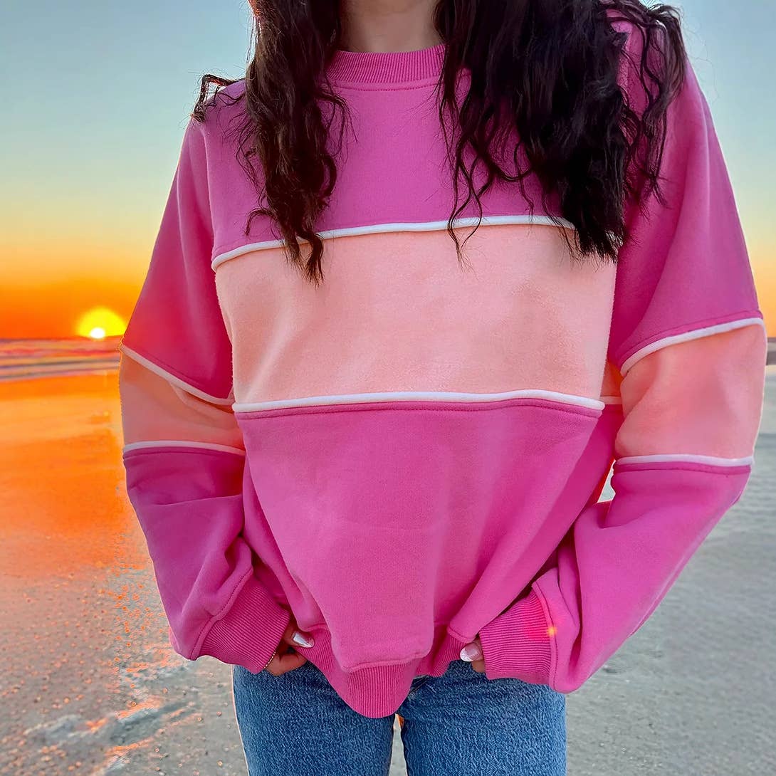 COLOR CONTRAST STITCHING CASUAL LOOSE HOODIE