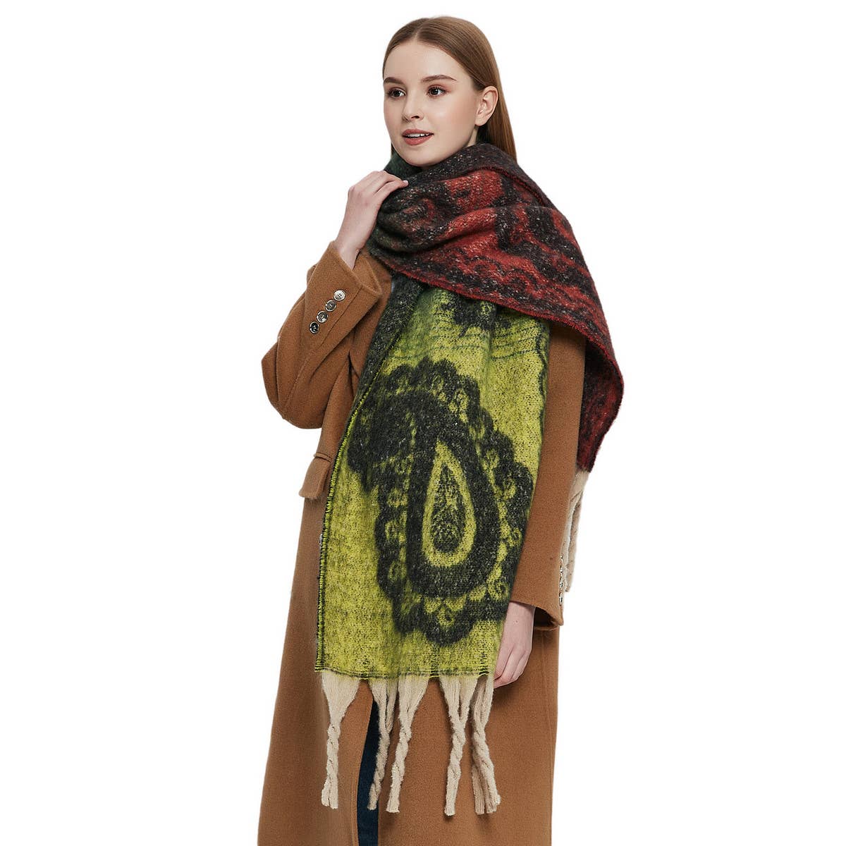 Paisley Jacquard Scarf ??Thick Fringe Winter Shawl_CWASC0857