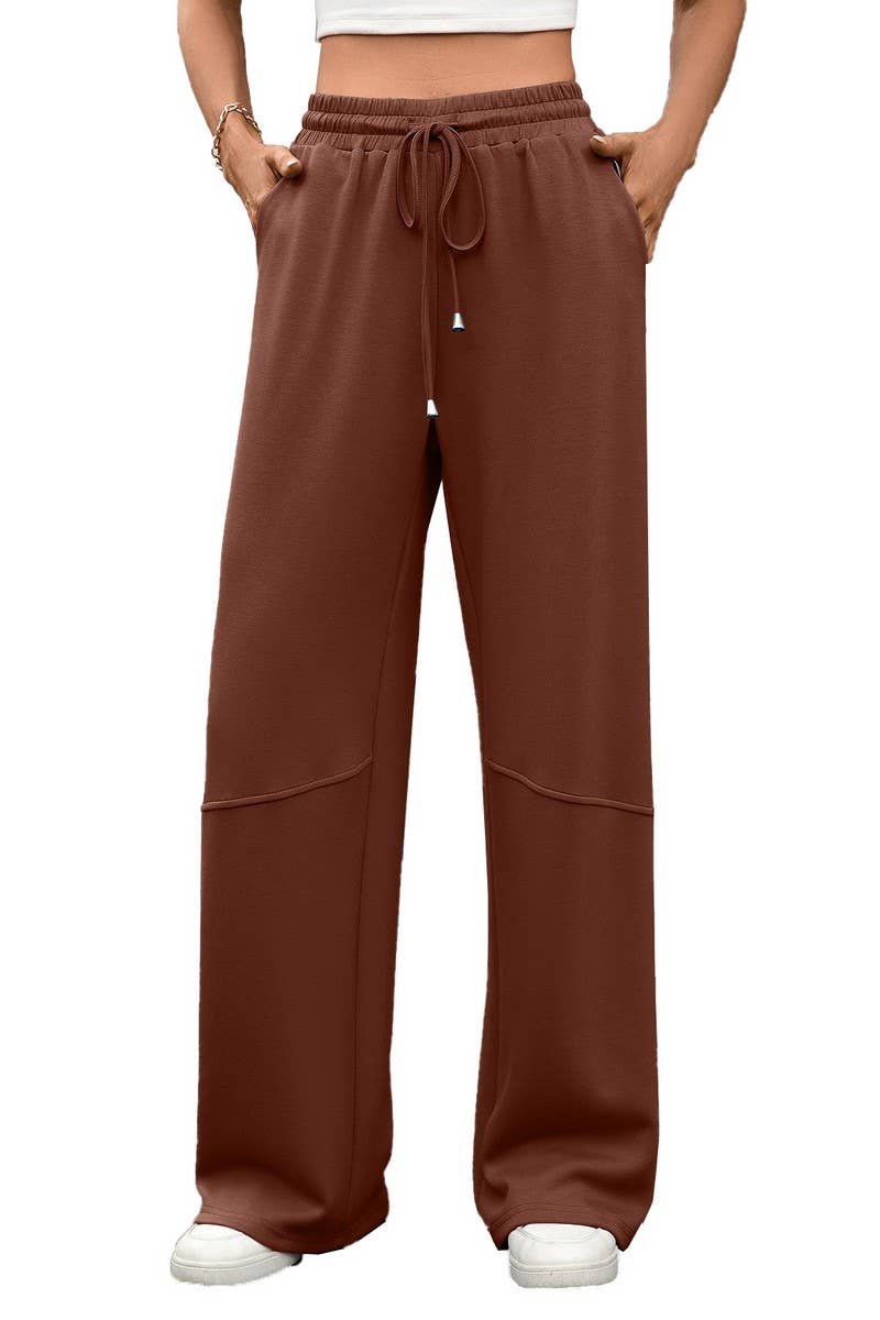 CWBLP01088_SOLID COLOR LOOSE DRAWSTRING CASUAL PANTS