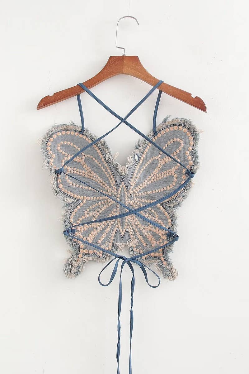 CWTTK0611_SEXY OPEN BACK DENIM EMBROIDERED CAMISOLE