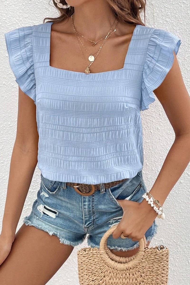 CWTBLS0608_SQUARE COLLAR RUFFLED SHIRT BLOUSE TOP