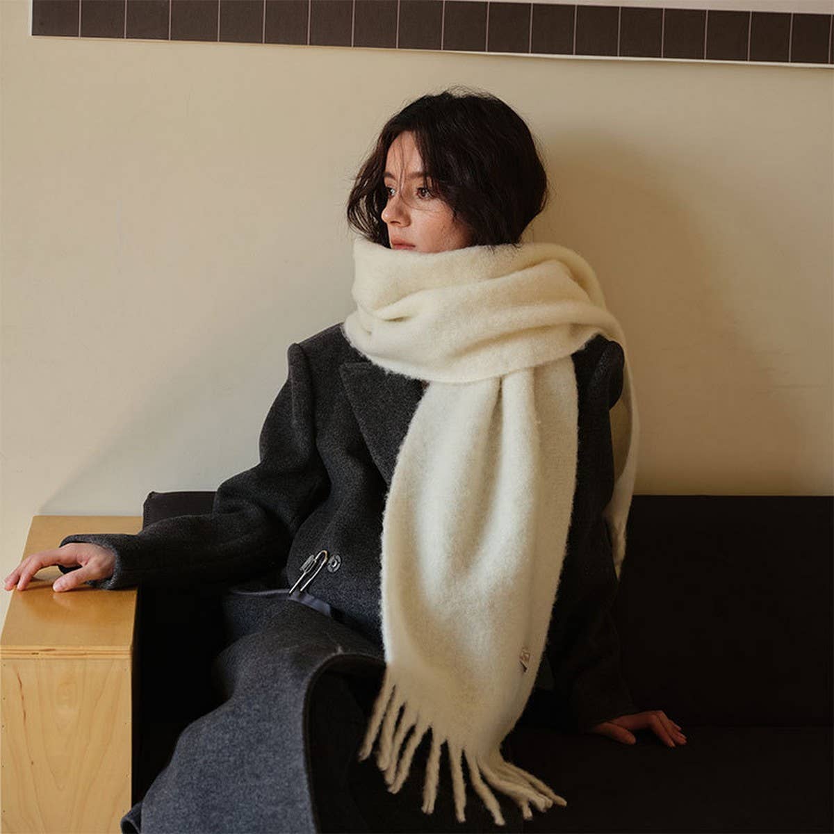 Chunky Wool Blend Scarf for Winter ? Solid Color