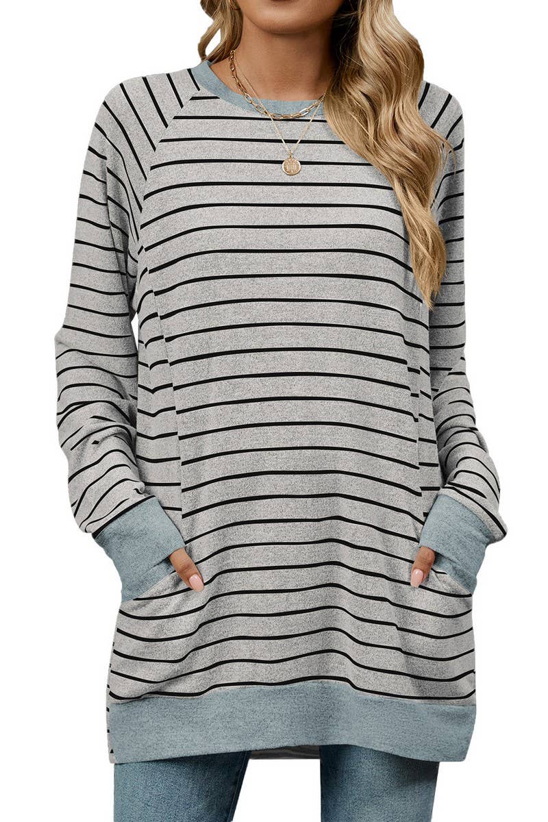 CWTBLL3664_COLOR BLOCKED STRIPED POCKET LOOSE T-SHIRT