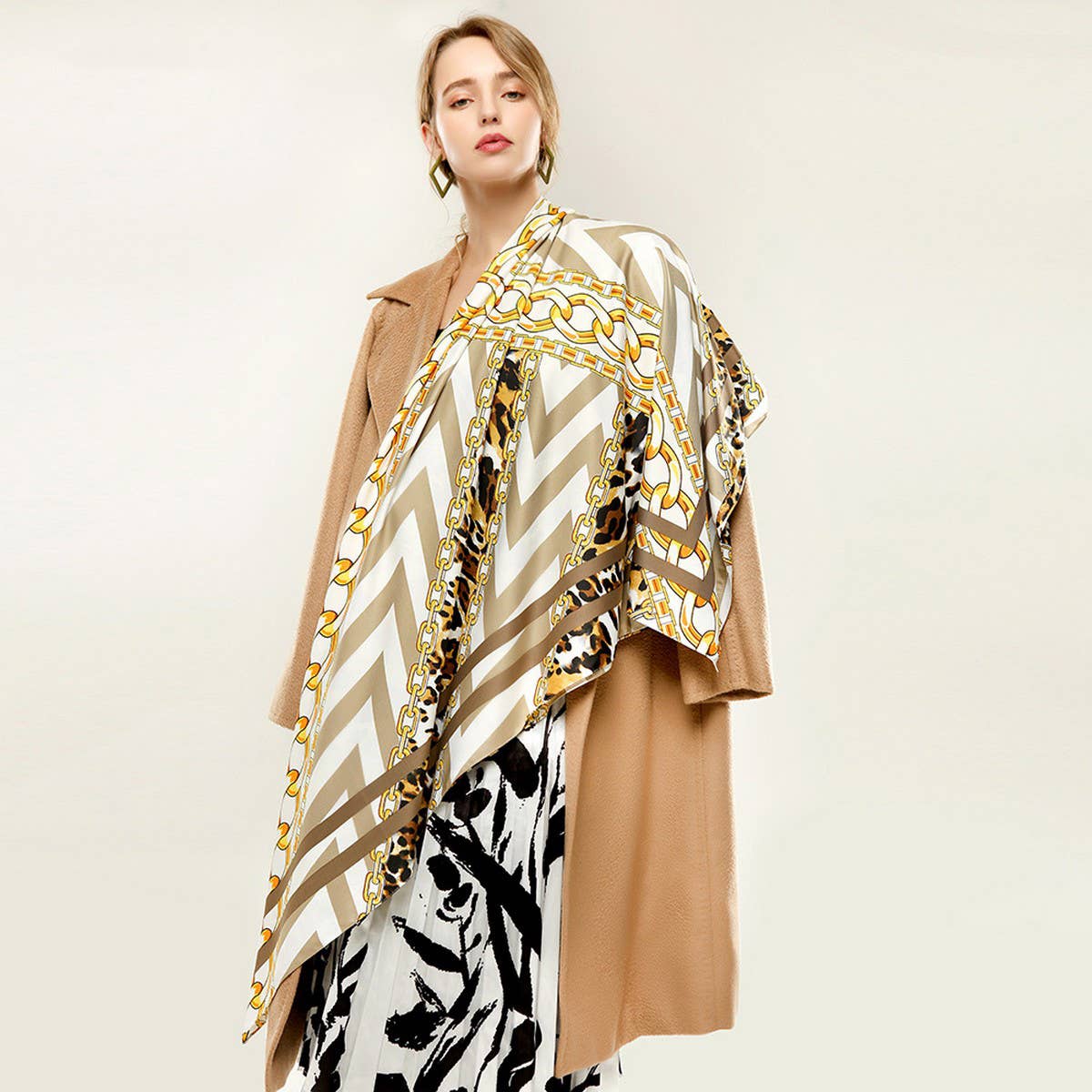 Leopard Chain Twill Square Scarf ? Spring Wrap