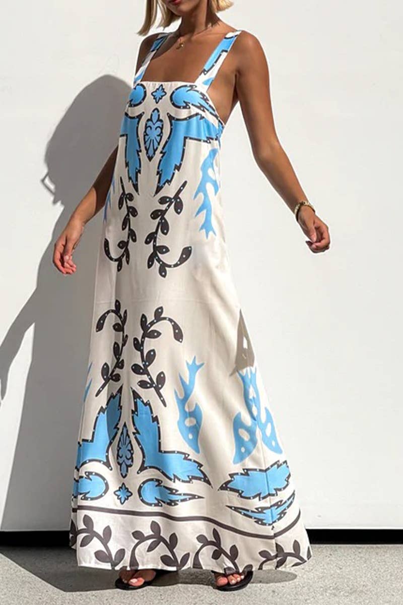 CWDHL1005_SUMMER NEW SEXY SUSPENDER PRINT DRESS