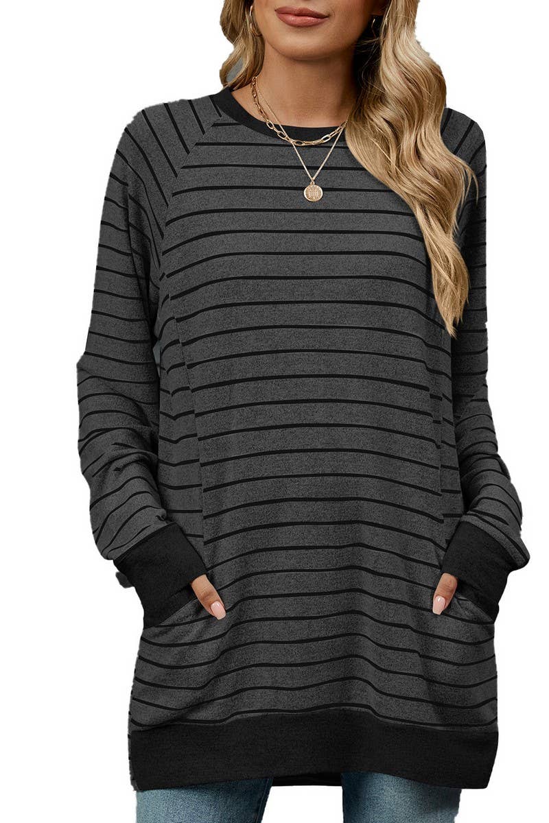 CWTBLL2360_STRIPED CONTRAST POCKET MID-LENGTH SWEATSHIRT