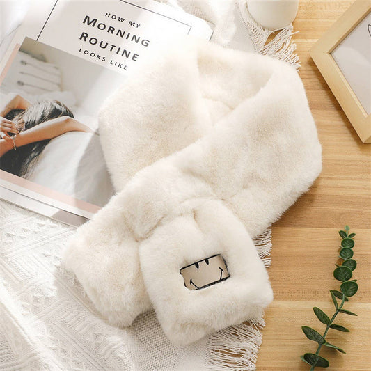 Smiley Faux Rabbit Fur Scarf ??Cozy Winter Wrap_CWASC1250
