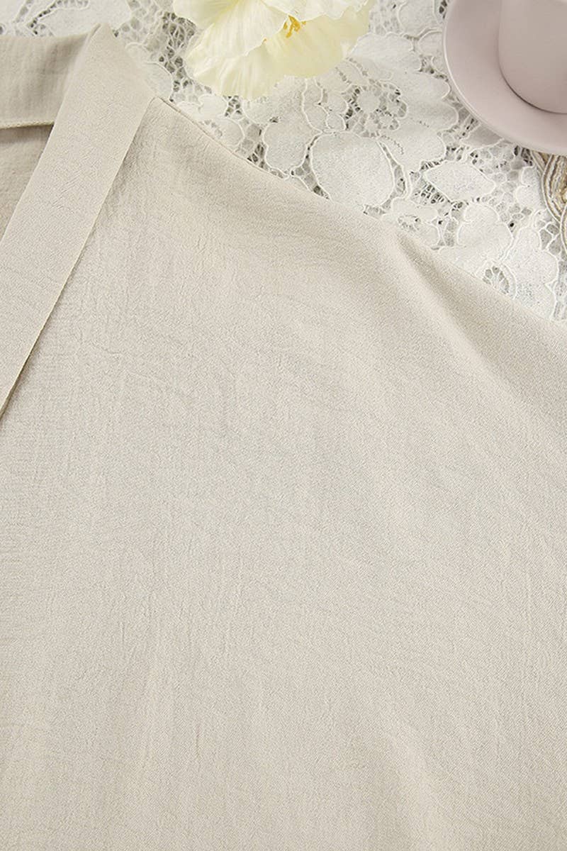 CWSPJ0370_SOLID COLOR LACE-UP CARDIGAN PAJAMA SET