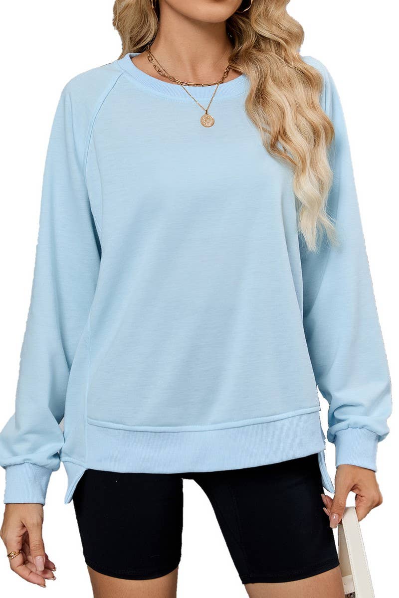 CWTTL01001_NEW THREADED ROUND NECK LONG SLEEVE LOOSE TOP
