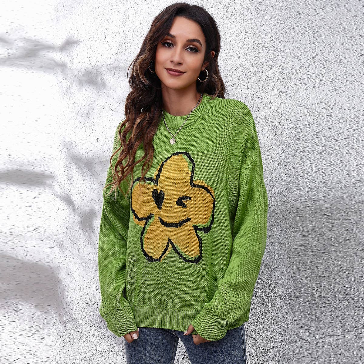 Cartoon jacquard sweater women's loose knit