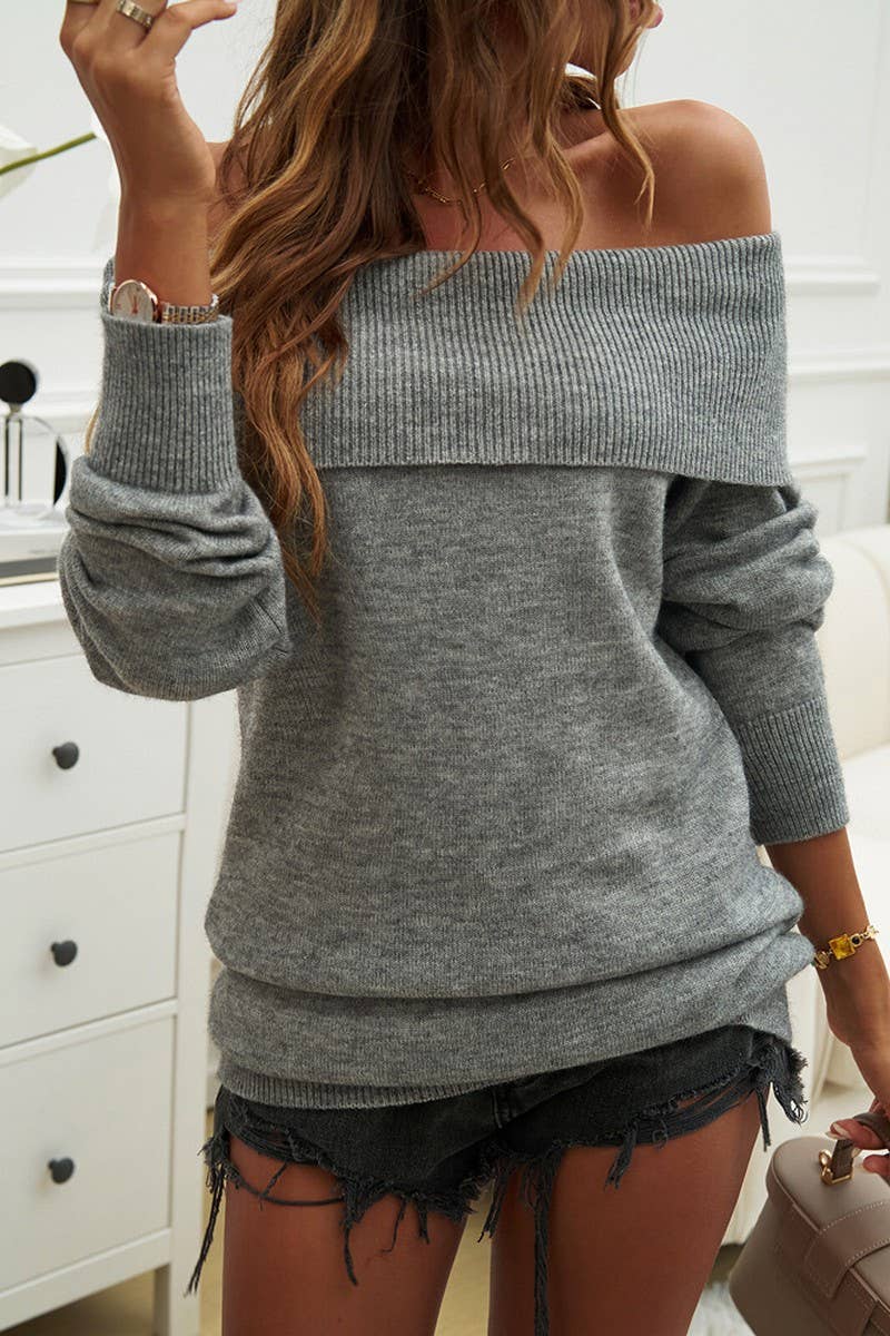 CWTTL1964_TEMPERAMENT CASUAL PULLOVER ONE-SHOULDER SWEATER