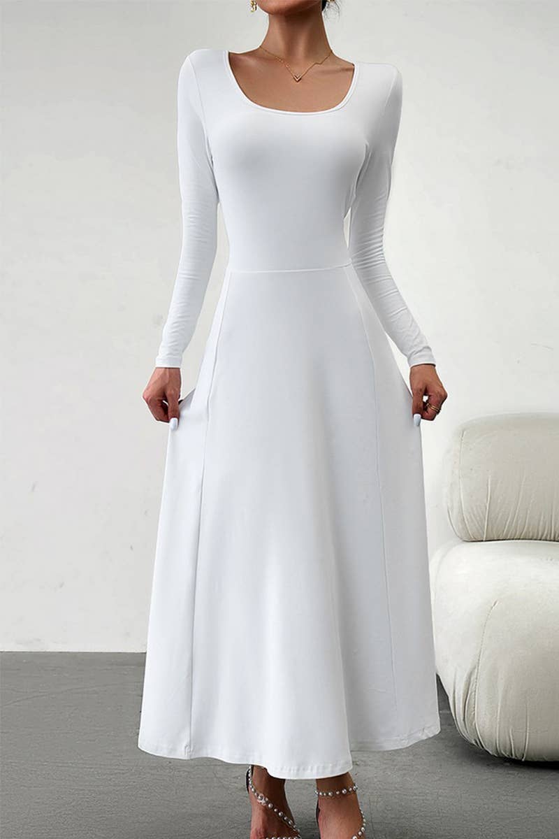 CWDMD0748_Round neck Long Sleeve Maxi Dress