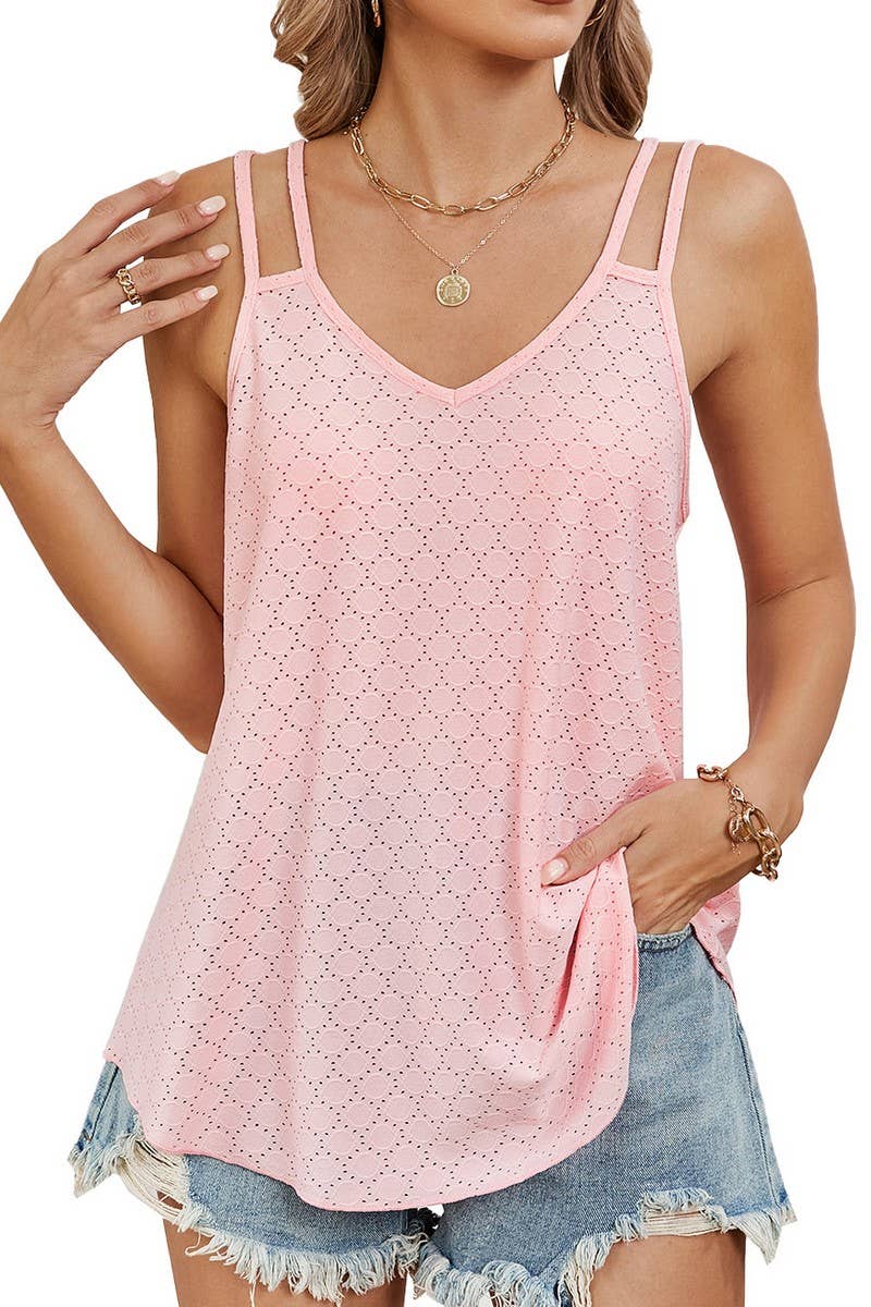 CWTTK0475_V-NECK SOLID COLOR SLEEVELESS HALTER TOP