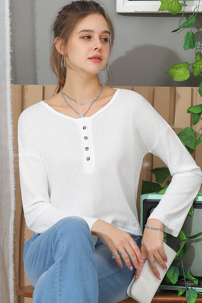 CWTTL1483_V-Neck Casual Long Sleeve Top
