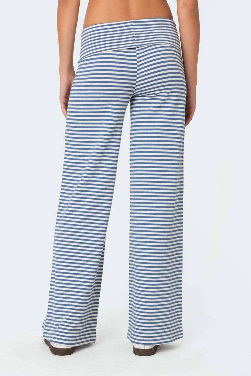 CWBLP1590_NAVEL-BARING STRIPED LOOSE WIDE-LEG PANTS