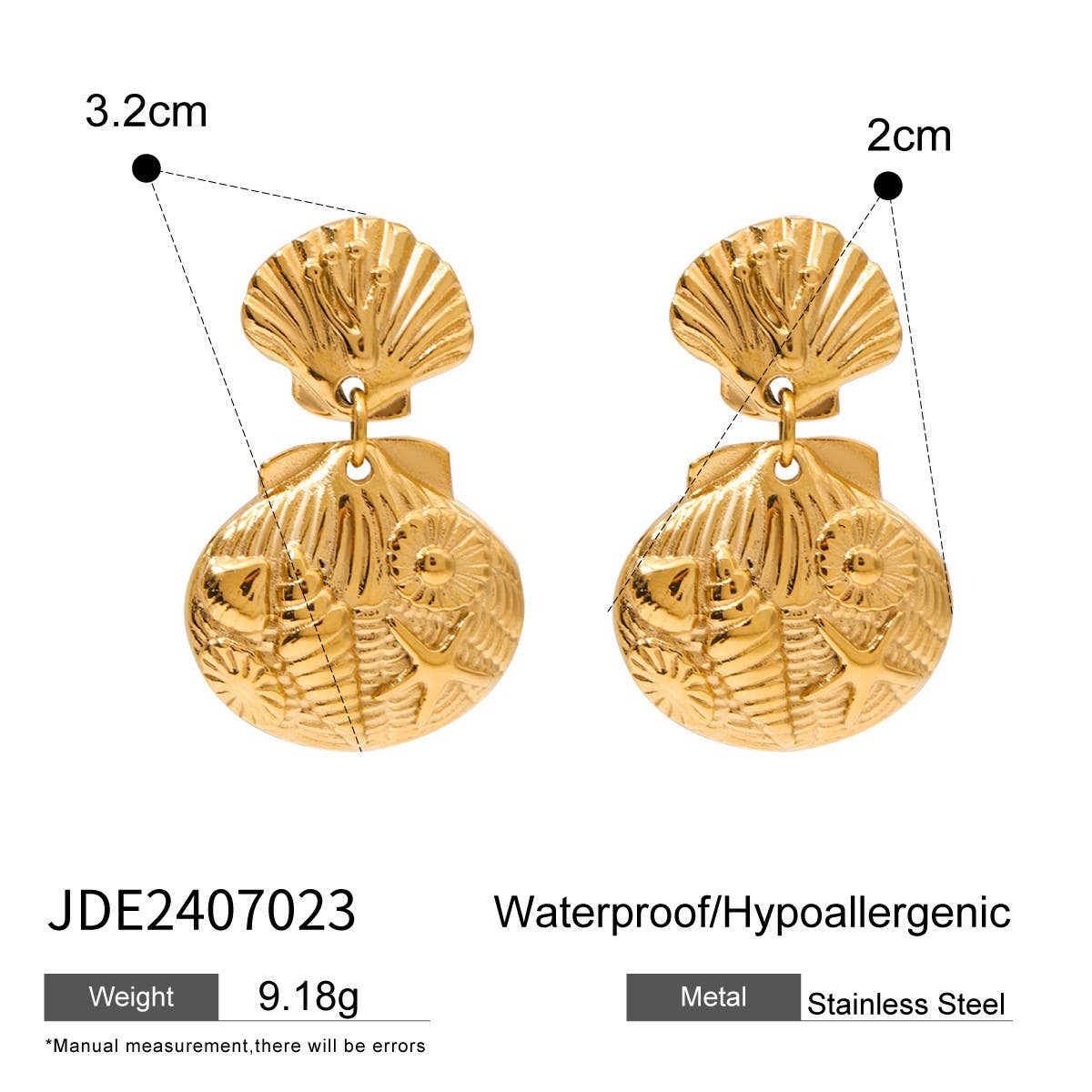 DESIGN RELIEF 18K GOLD SHELL STARFISH EARRINGS