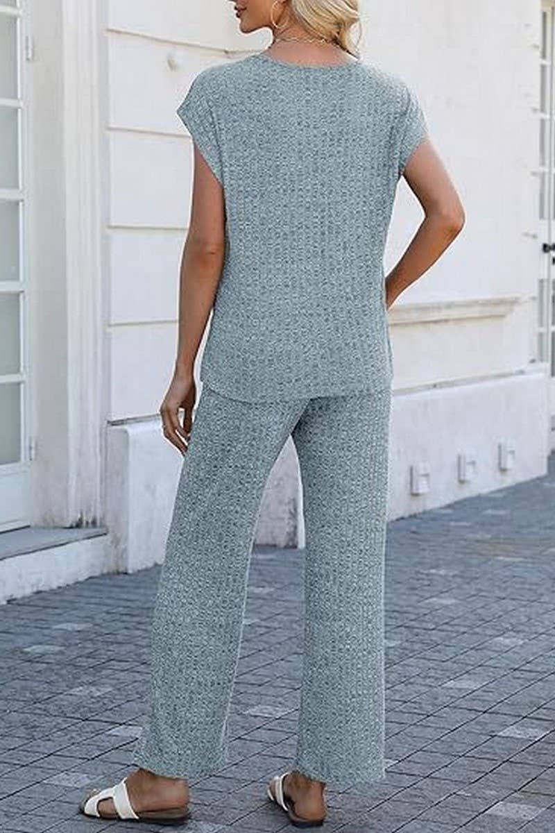 CWSTB1611_STRIPED BRUSHED SLIT TOP AND TROUSERS SET